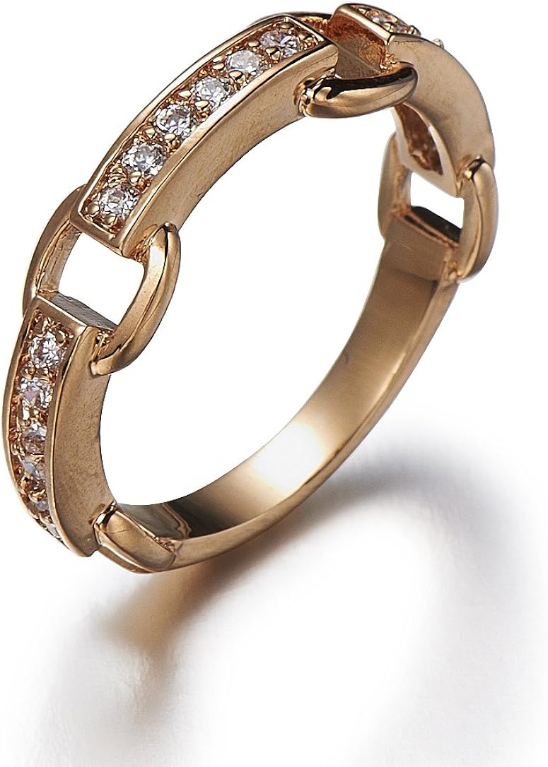 h c 韩版环环相扣玫瑰金镶嵌瑞士钻条戒食指戒指戒子 女 不掉色